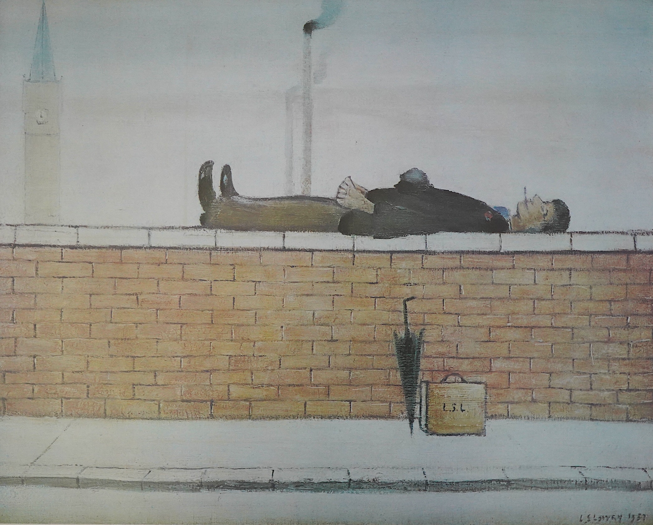 Laurence Stephen Lowry (1887-1976), ‘Man Lying on a Wall’, offset lithograph, 41 x 50.5cm